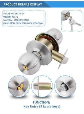 Salle de bains résidentielle Salle de couchage intérieure Sécurisé Tubulaire Lever Lockset Cylindrique Manche Bouton Serrure de porte